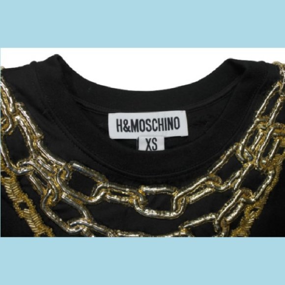 Moschino H&M Womens Top XS embellished crop Black Gold Fashion Embroidery Sexy - Picture 5 of 7